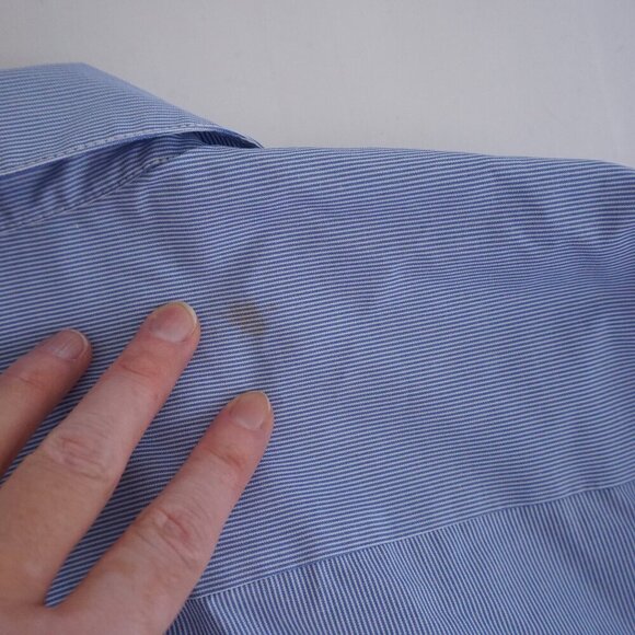 Chico's Blue White Stripe Lace Balloon Sleeve Button Up Cotton Blend Shirt 1P - Picture 12 of 12